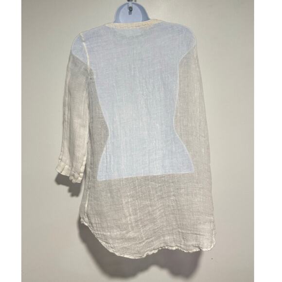 Eileen Fisher Womens Gauzy Linen Button Down White Shirt Lagenlook Coastal SZ M - Picture 2 of 6